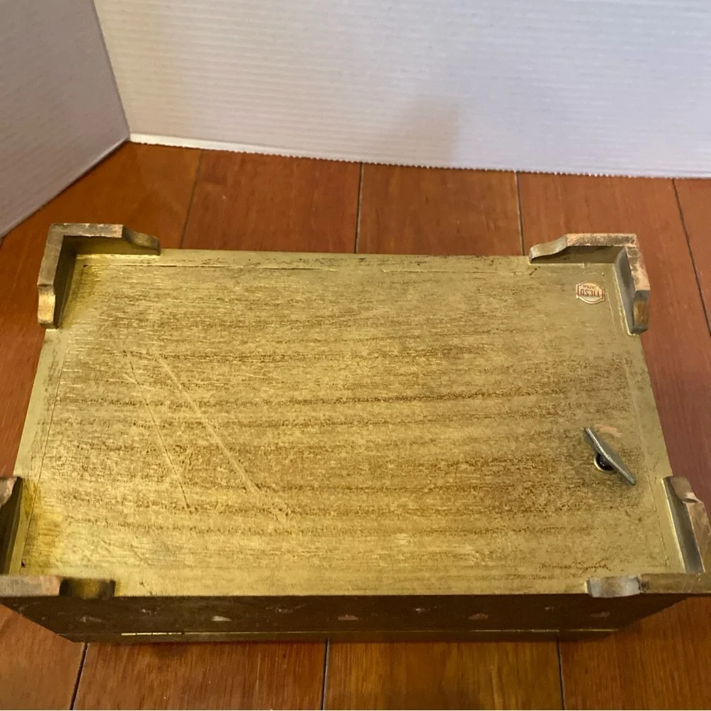 VTG Tislo Japan Hand Painted Wood Musical Jewelry Box 11x6” Works